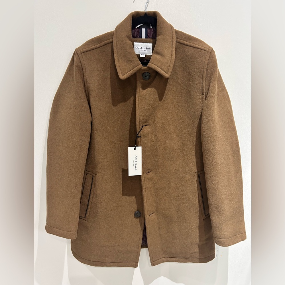 BNWT Cole Haan Men's Car Coat Wool Blended Caramel Color Size M